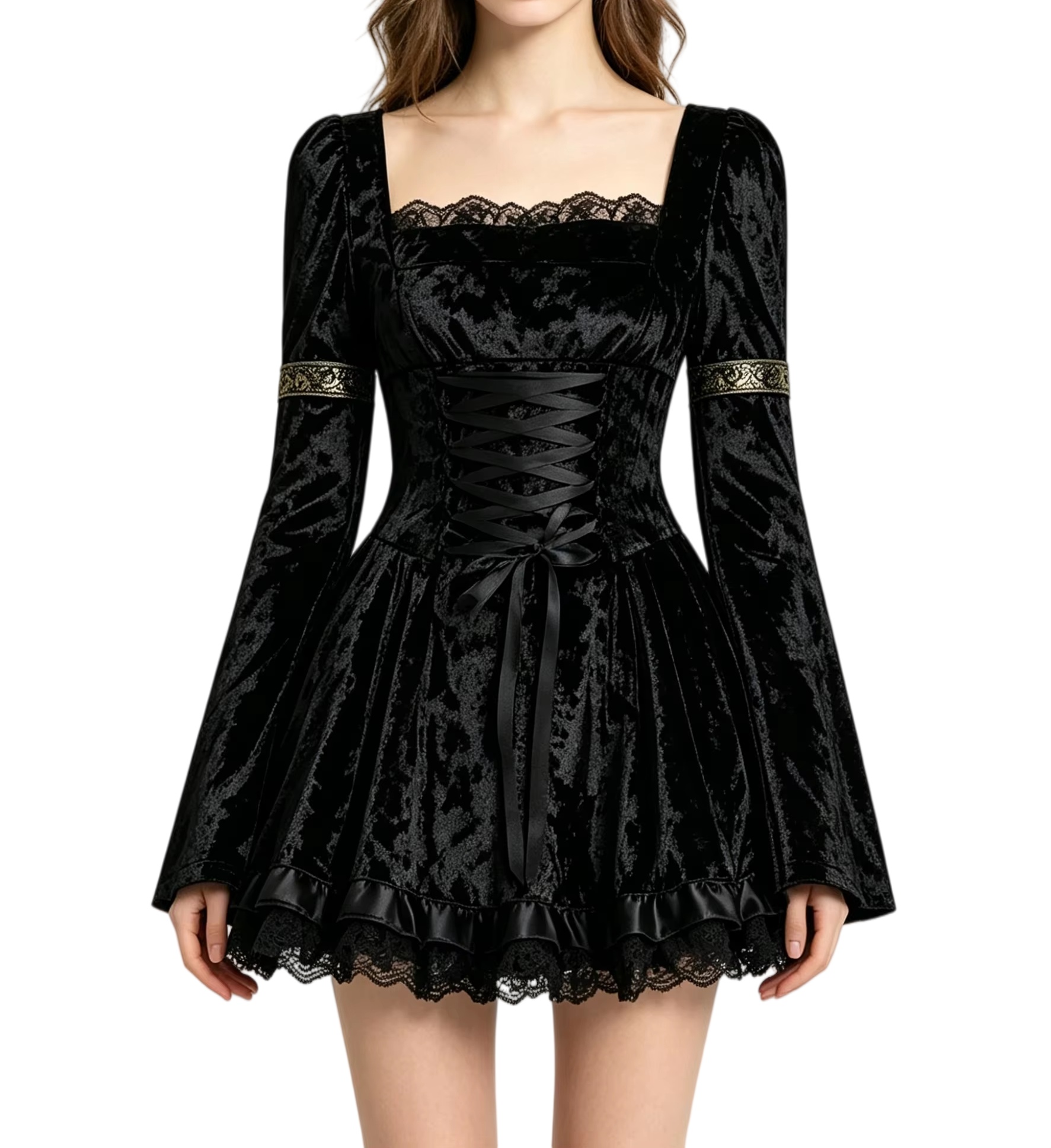 Gothic Vampire Mini Dress - Women Dark Lace Devil Costume